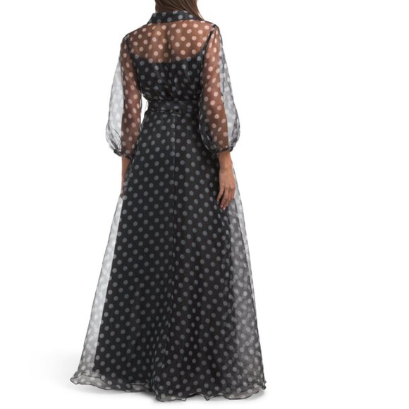 RENE BY RENE RUIZ Black/White Balloon Sleeve Polka Dot Shirt Gown - Picture 2 of 2